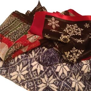 Lot of 3 Christmas Winter Items 2 Scarves & 1 Pair of Slipper Socks